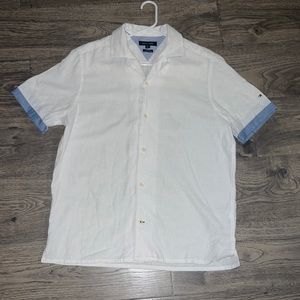 Tommy Hilfiger Men’s Short Sleeve Custom Fit Button Down Shirt Medium White